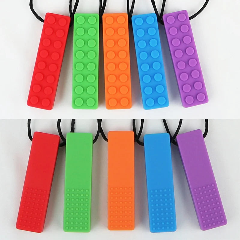 1Pc Sensory Chew Necklace Brick Chewy Kids Silicone Biting Pencil Topper Teether Toy, Silicone teether for children with autism