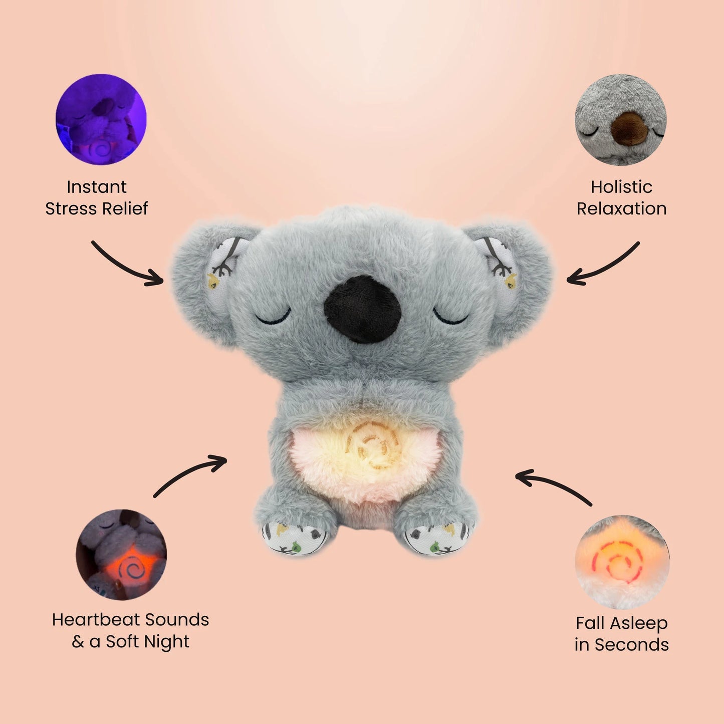 Breathing Bear Baby Soothing Koala Plush Doll Toy Baby Kids Soothing Music Baby Sleeping Companion Sound and Light Doll Toy Gift