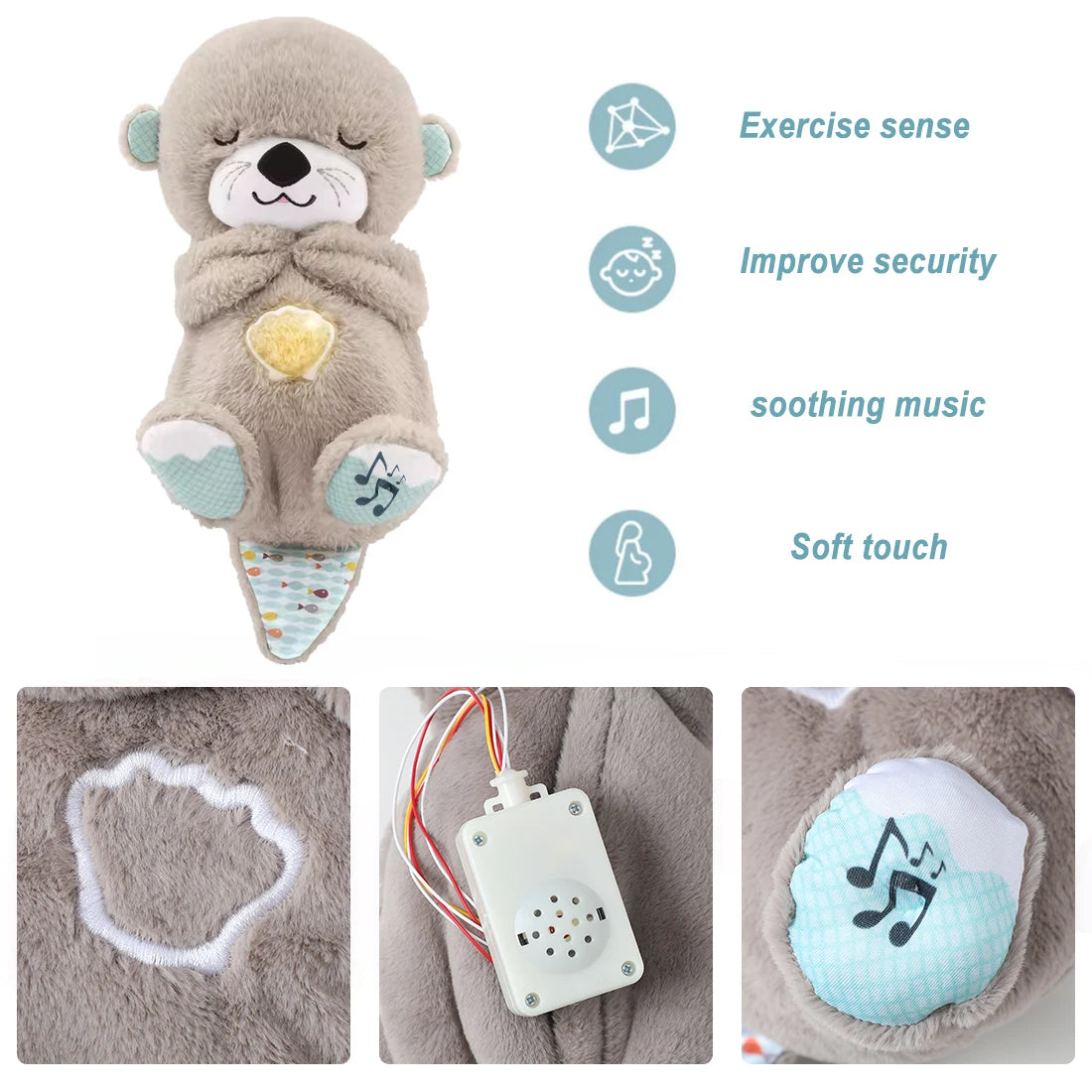 Breathing Otter Sleep and Playmate Otter Musical Stuffed Baby Plush Toy with Light Sound Newborn Sensory Comfortable Baby Gifts