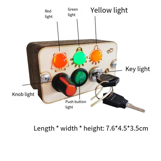 LED Switch Busy Board Cube Wooden Block Montessori Baby Travel Toy Learning Basic Life Skills Grasping Ability Training Lock Box