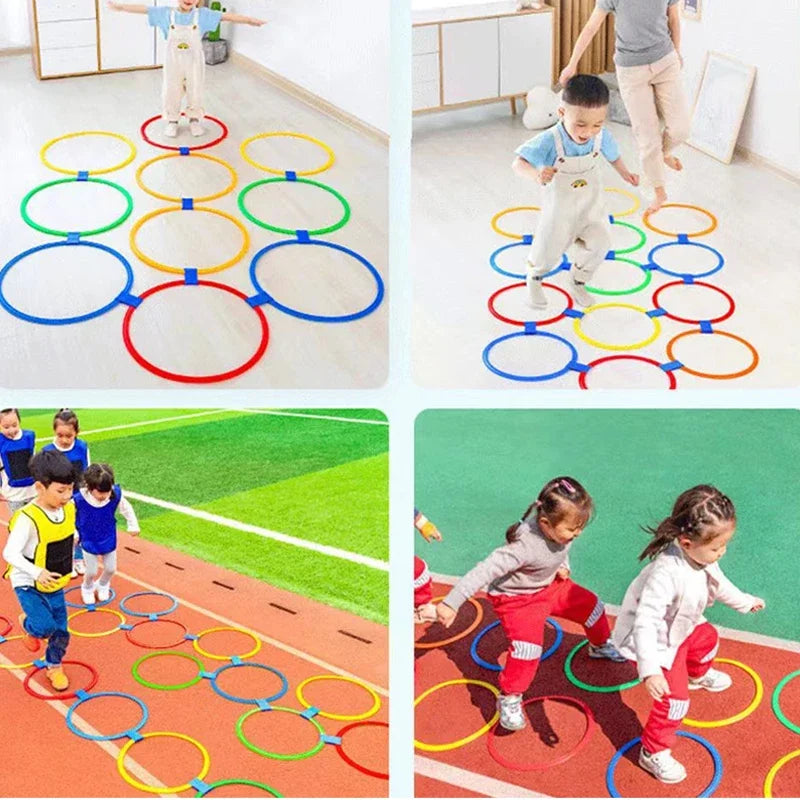 New Outdoor Kids Funny Physical Training Sport Toys Lattice Jump Ring Set Game 10 Hoops 10 Connectors for Park Play Boys Girls