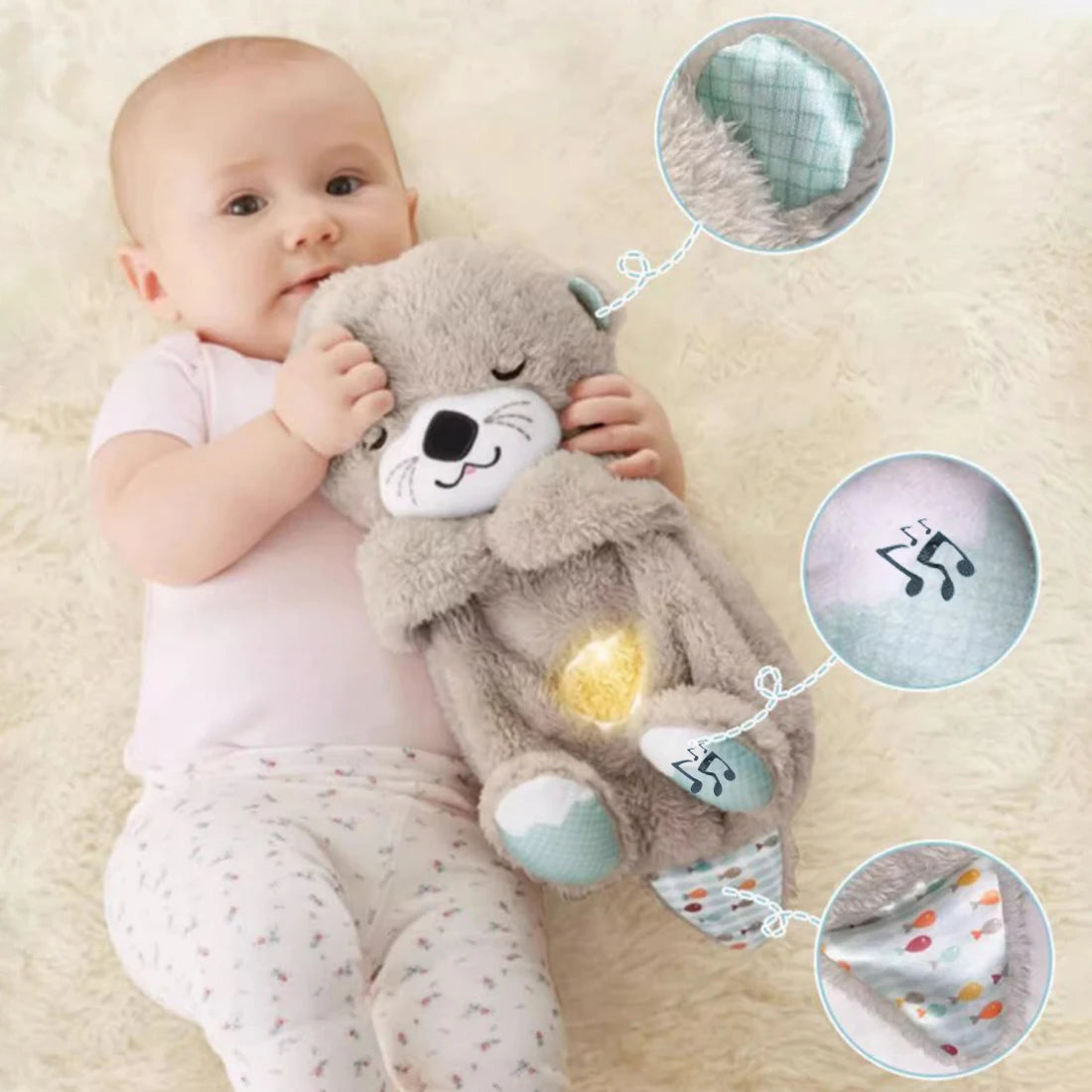 30CM Breathing Otter Soft Stuffed Plush Toys Sleeping Cute Cartoon Animal Dolls Children Baby Birthday Gifts Kids Doll Cat Toys